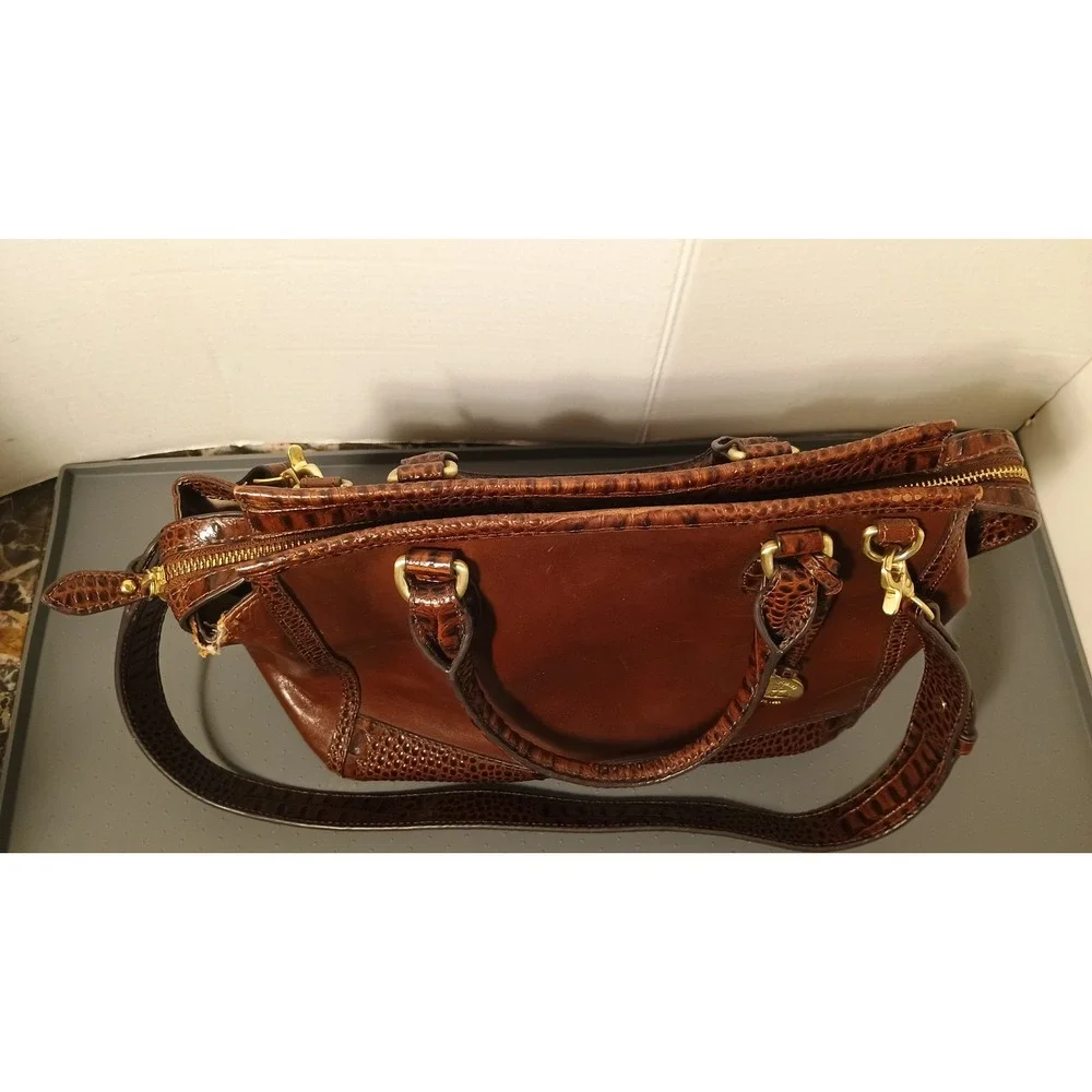 Brahmin Satchel Bag Womens Medium Brown Croc Embossed Leather Crossbody